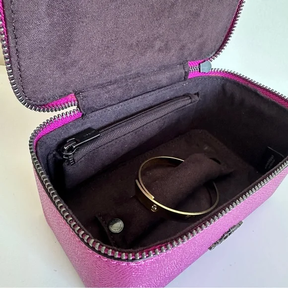 Coach Vanity Case Handled Zip Jewelry Travel Box Metallic Pink - Picture 11 of 16